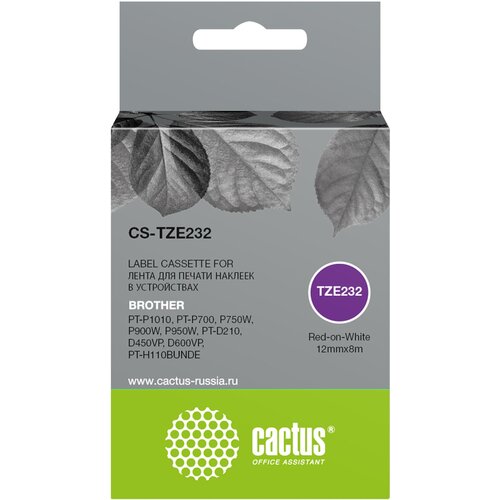 cactus cs tzefx231 картридж ленточный brother tze fx231 черный на белом 12 мм 8 м Картридж Cactus CS-TZE232 TZe-232 красный