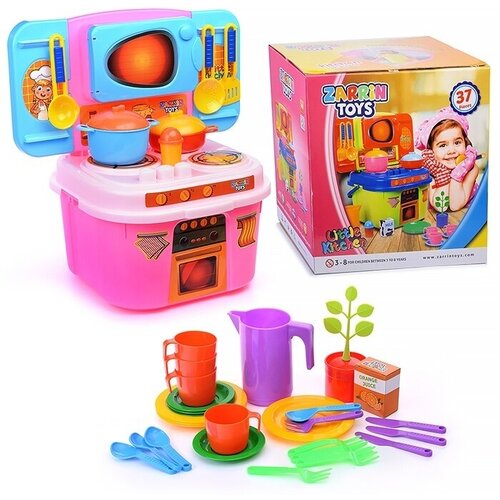 Кухня игрушечная Zarrin Toys Little Kitchen с набором, 37 предметов, розовая (M3-1) zarrin toys кухня игровая hut kitchen с набором 45 предметов цвет красно фиолетовый