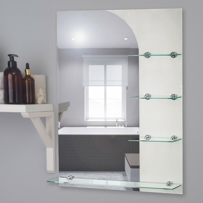 Зеркало, настенное, с пескоструйной графикой, с полочками, 60×80 см - фотография № 1