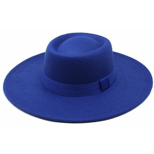 Шляпа , размер 57, синий женская фетровая шляпа в британском стиле классическая фетровая шляпа с широкими полями 8 см для церкви и осени и зимы