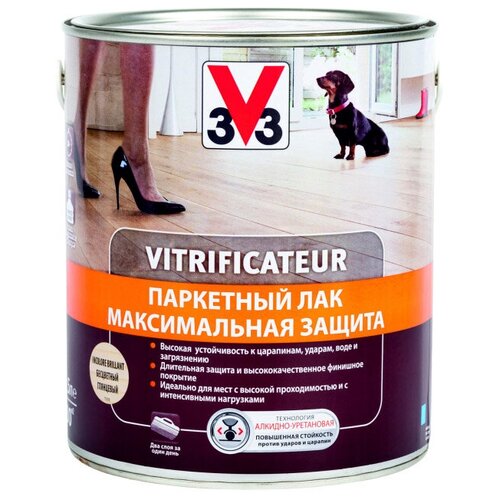 фото Лак v33 паркетный максимальная защита глянцевый алкидно-уретановый бесцветный 5 л