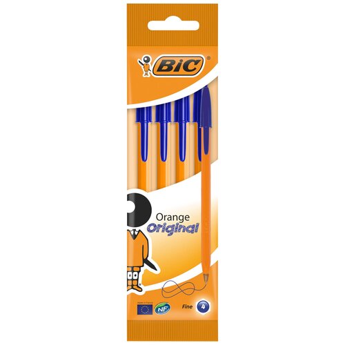 фото Набор шариковых ручек bic orange (8308521) 0.8мм корпус пластик оранжевый синие чернила пакет (4шт)