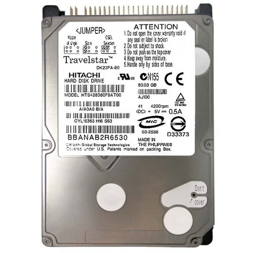 Жесткий диск Hitachi HTS428080F9AT00 80Gb 4200 IDE 25 HDD 921500₽