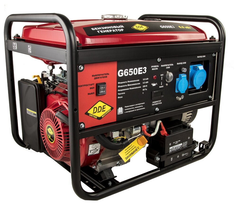Генератор бензиновый DDE G650E3 (917-446) 1+3ф 6,0/6,5 кВт бак 25 л 89 кг дв-ль 14 л. с. элстарт