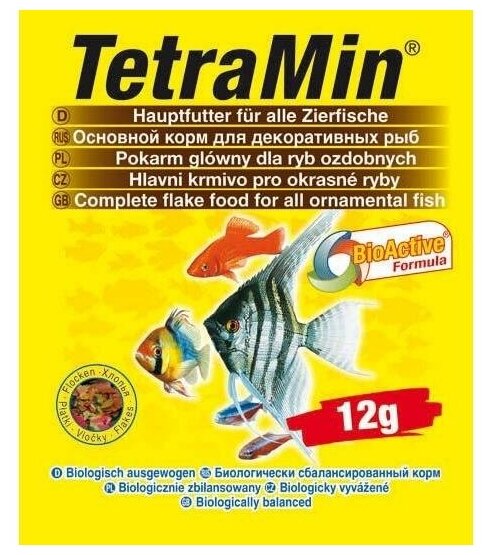 TetraMin Основной корм для всех видов тропических рыб 12гр (хлопья)