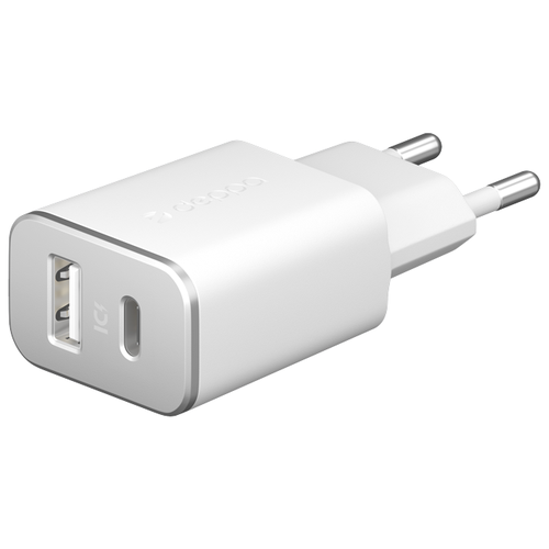Сетевое зарядное устройство DEPPA USB Type-C + USB A,PD 3.0, 18Вт, дата-кабель USB-C - Lightning (MFI) нейлон, Ultra, белый