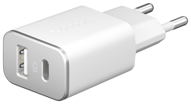 СЗУ USB Type-C + USB A,PD 3.0, 18Вт, дата-кабель USB-C - Lightning (MFI) нейлон, Ultra, белый, Deppa (11390)