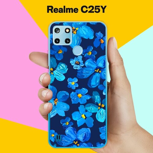 силиконовый чехол на realme c25y цветы 40 для реалми ц25 ай Силиконовый чехол на realme C25Y Синие цветы / для Реалми Ц25 Ай