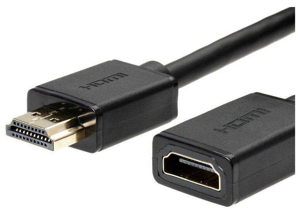 Кабель-удлинитель аудио-видео Telecom, HDMI (m) - HDMI (f) , ver 2.0, 2м, GOLD, черный [tcg235mf-2m] Noname - фото №1