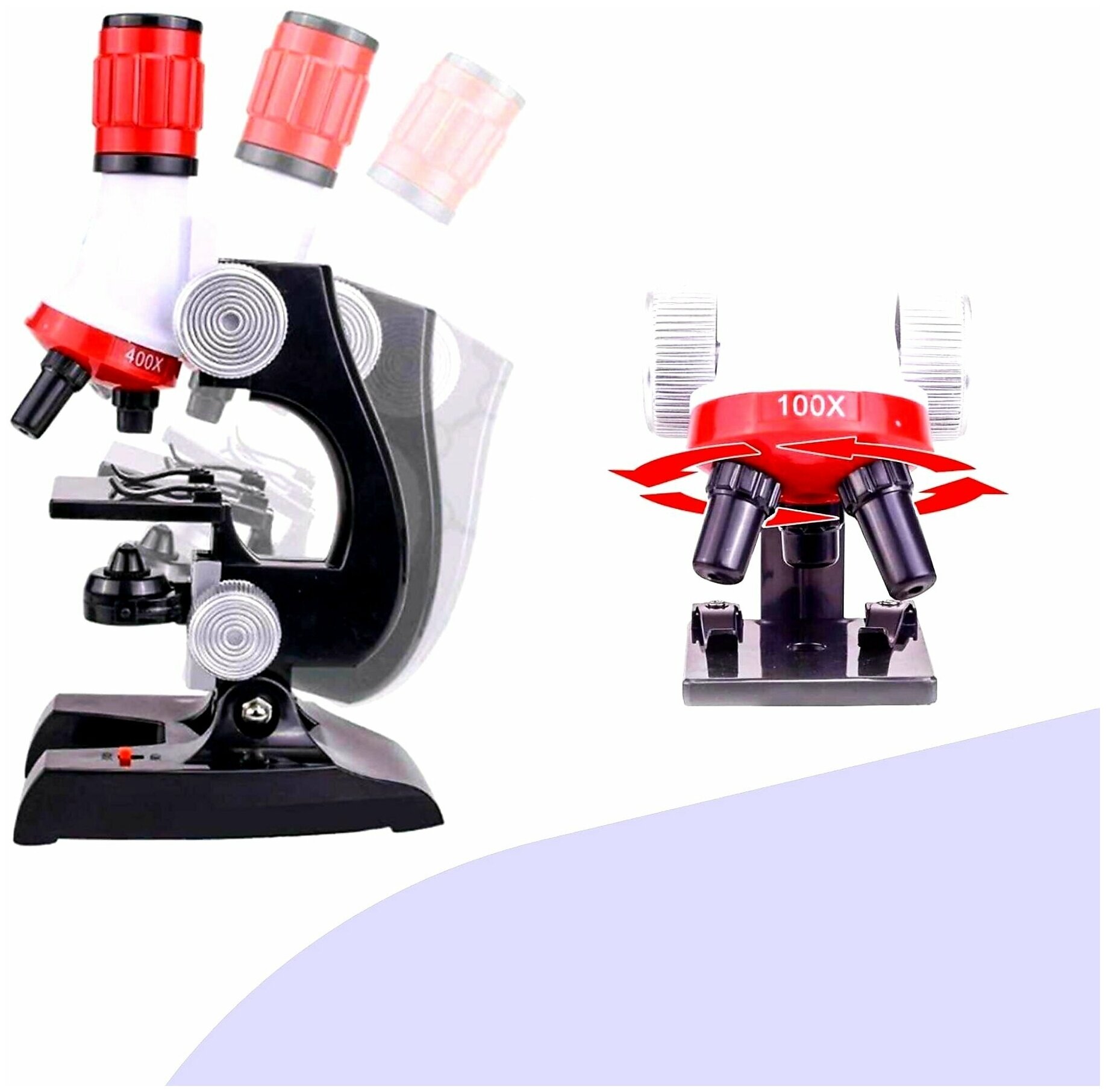 Микроскоп для детей с держателем для телефона для микросъемки увеличение X100 Х400 X1200/ Микроскоп детский/ Набор для исследований/ Увеличитель