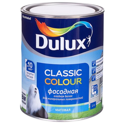 Краска водоэмульсионная Dulux Classic Colour фасадная матовая белый 1 л 1.61 кг краска акриловая dulux classic colour фасадная влагостойкая матовая бесцветный 6 1 кг