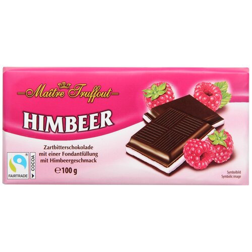 Шоколад Maitre Truffout Himbeer темный с помадной начинкой со вкусом малины 50%, 100 г