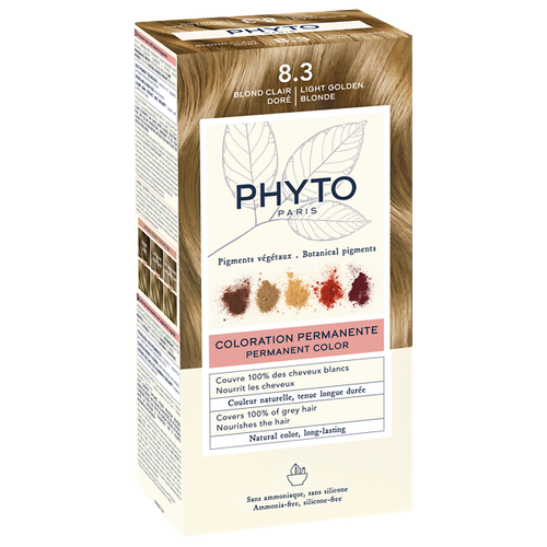 PHYTO Крем-краска для волос тон 8.3 (светлый золотистый блонд), 50/50/12 phyto крем краска для волос тон 9 8 очень светлый бежевый блонд 50 50 12