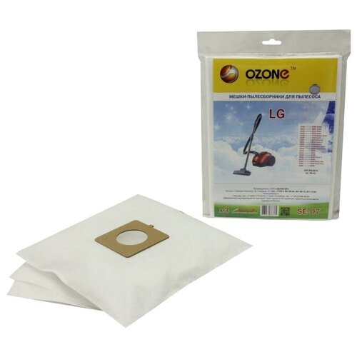 Синтетические мешки-пылесборники Ozone SE-07 для пылесоса LG, CAMERON, CLATRONIC, MOULINEX, SCARLETT, 3 шт