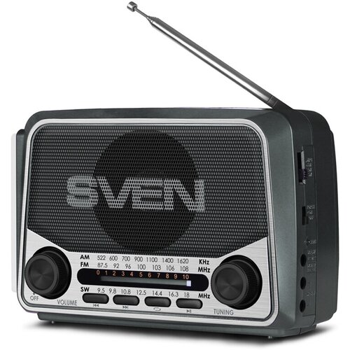 Портативная акустическая система Sven SRP-525, 3W, FM/AM/SW, USB, microSD, фонарь, серый