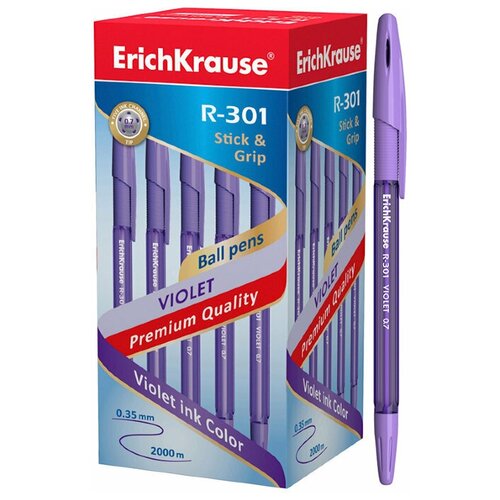 Ручка шариковая ErichKrause R-301 Violet Stick&Grip 0.7, цвет чернил фиолетовый (в коробке по 50 шт. ручка шариковая erichkrause r 301 violet stick