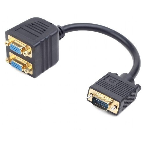 Разветвитель Cablexpert VGA 2x HD15F - VGA HD15M (CC-VGAX2-20CM), 0.2 м, 1 шт., черный разветвитель vga cablexpert cc vgax2 20cm 2 устройства чёрный