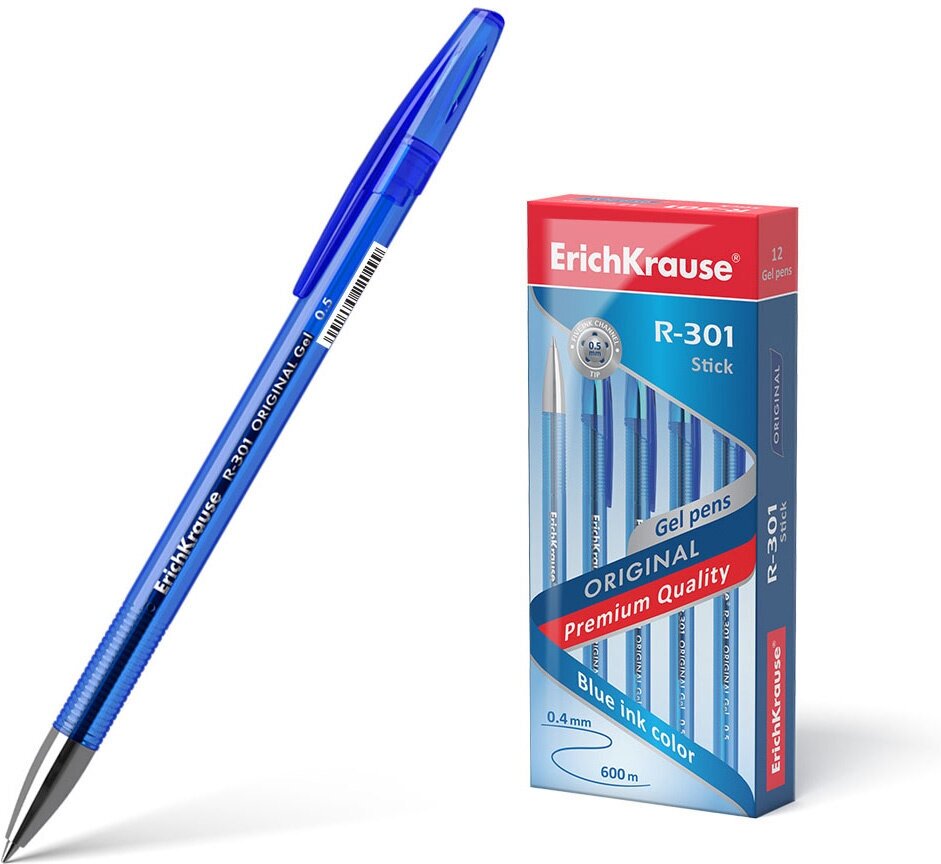 Ручка гелев. Erich Krause R-301 Original Gel Stick (40318) синий полупр. d=0.5мм син. черн. лин 1 шт