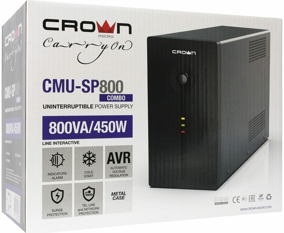 Интерактивный ИБП CROWN MICRO CMU-SP800 Combo