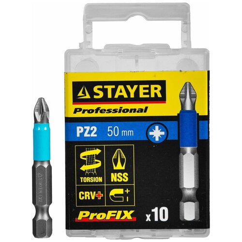 Биты PROFESSIONAL ProFix Pozidriv (10 шт: 50 мм: PZ2: 1/4) STAYER 26223-2-50-10_z01 15621767 биты professional profix pozidriv 10 шт 50 мм pz2 1 4 stayer 26223 2 50 10 z01 15621767