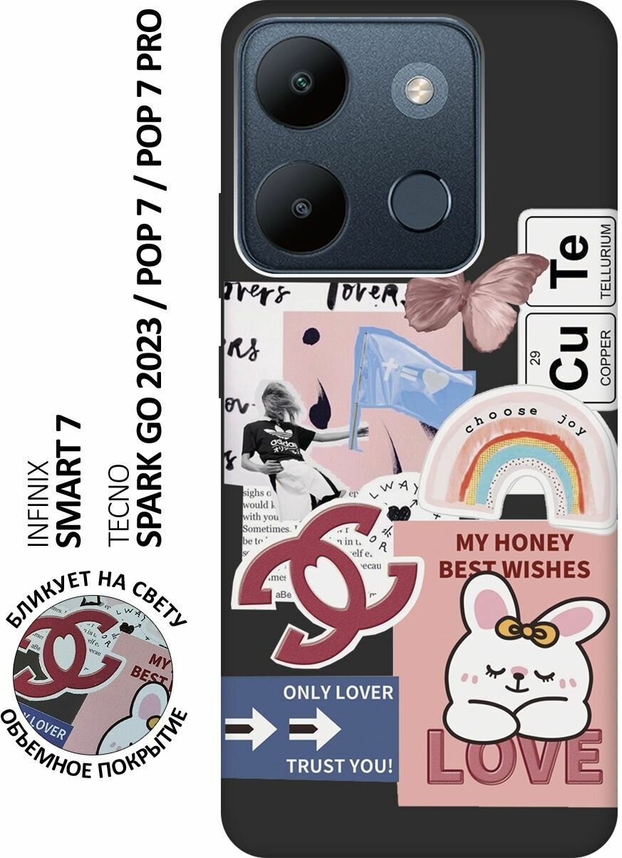 Матовый чехол Cute Stickers для Infinix Smart 7 / Tecno Spark Go 2023 / Pop 7 / Pop 7 Pro / Инфиникс Смарт 7 / Текно Спарк Го 2023 черный