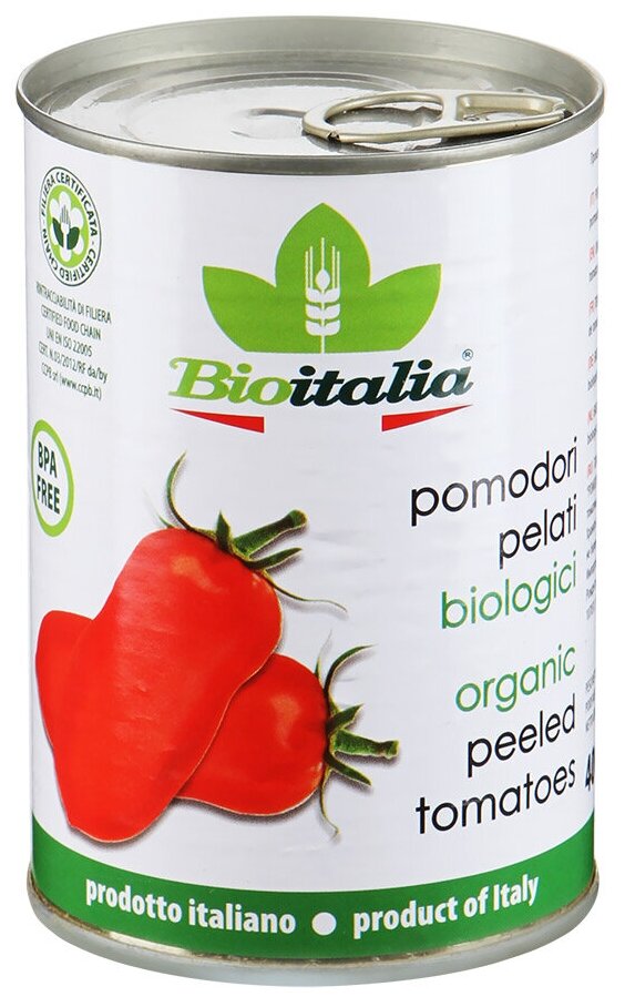Томаты Bioitalia очищенные целые в томатном соке, 400г