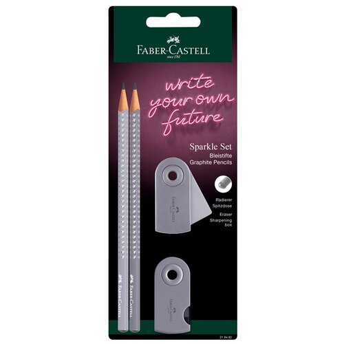 фото Faber-castell набор карандашей чернографитных sparkle, 2 шт с точилкой и ластиком sleeve бархатный серый