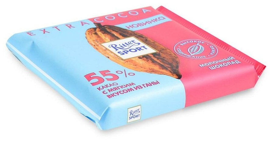 Упаковка 12 штук Шоколад Ritter Sport EXTRA COCOA молочный 55 процентов какао 100г Германия - фотография № 3