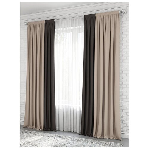 фото Комплект штор sola 134, бежевый, темно-коричневый, 180*270 см - 2 шт