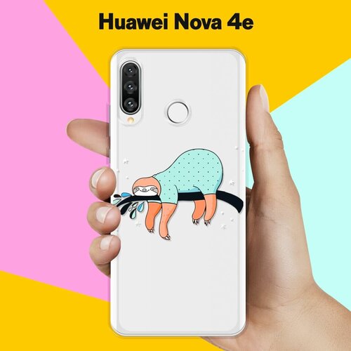 Силиконовый чехол Ленивец на ветке на Huawei Nova 4e