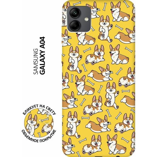 Матовый чехол Corgi Pattern для Samsung Galaxy A04 / Самсунг А04 с 3D эффектом желтый матовый чехол paws для samsung galaxy a04 самсунг а04 с 3d эффектом желтый