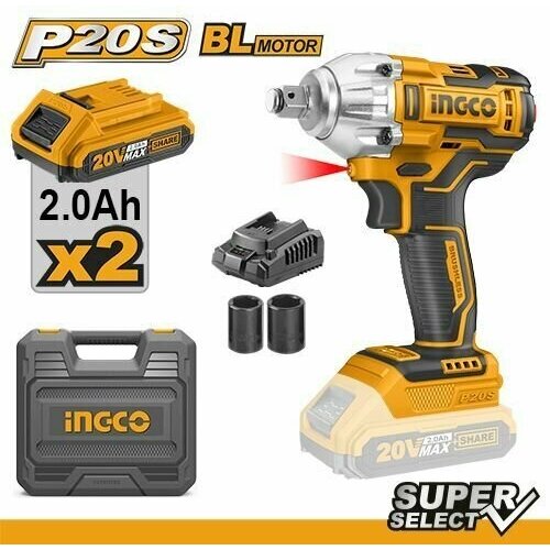 Аккумуляторный бесщеточный ударный гайковерт 20В 12 INGCO CIWLI2038 1093000₽