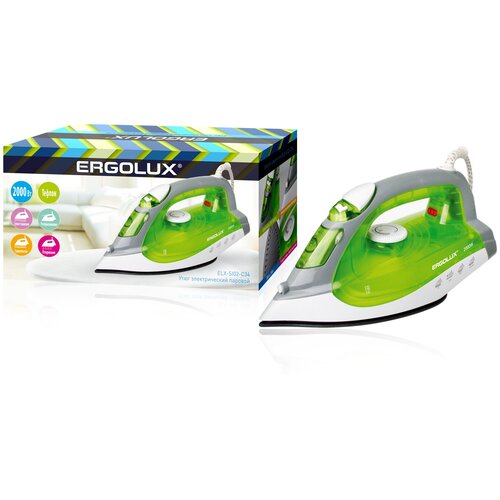 Утюг паровой ELX-SI02-C34 электр 2000Вт 220-240В тефлон салатов код 13127 Ergolux 5шт в упак 1477300₽