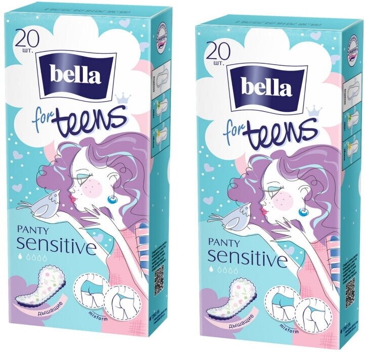 Bella прокладки ежедневные For teens Panty sensitive, 1.5 капли, 20 шт/уп * 2уп