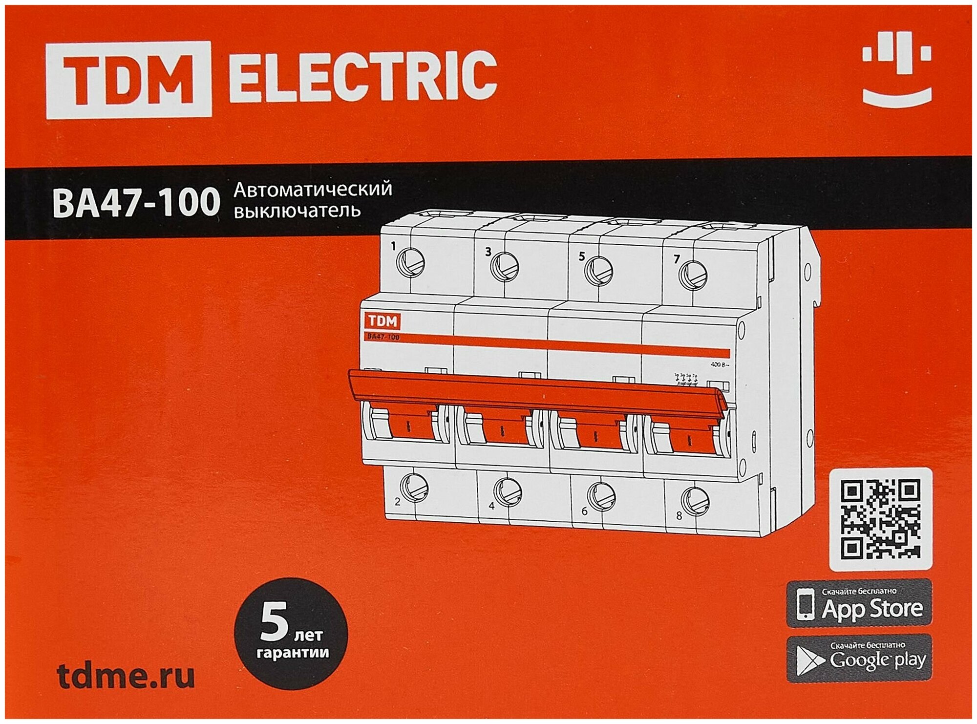 Автоматический выключатель Tdm Electric ВА47-100 4Р 80А 10кА х-ка С (SQ0207-0087)