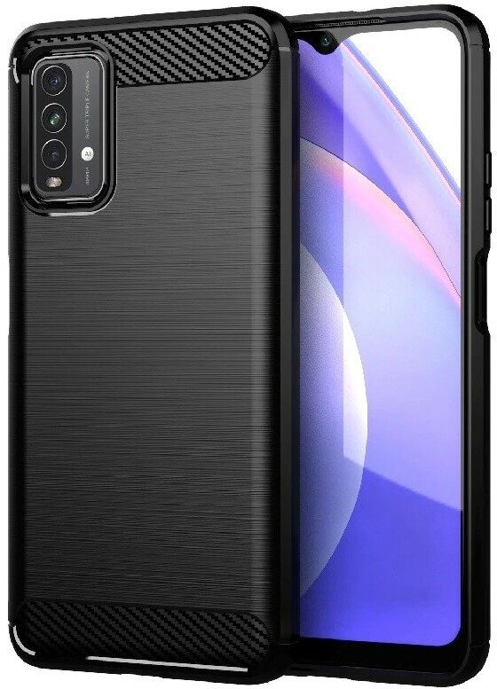 Накладка силиконовая для Xiaomi Redmi 9T карбон сталь чёрная