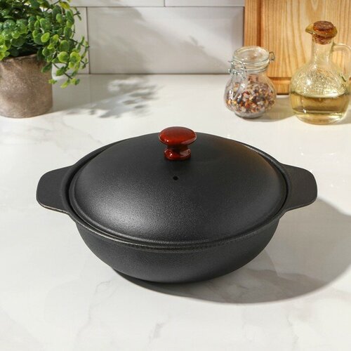 Жаровня чугунная 2 л d24 см чугунная крышка цвет чёрный 4393₽