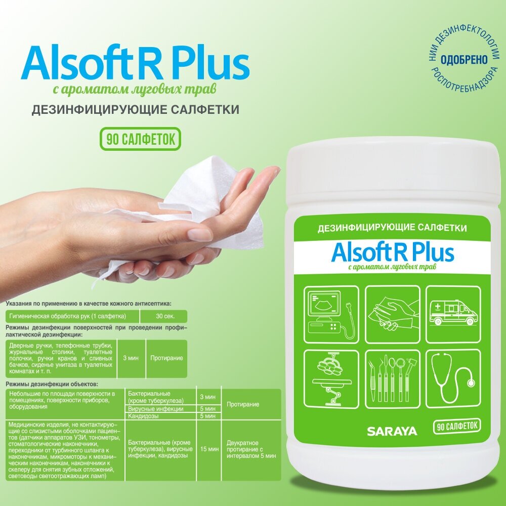 Дезинфицирующие салфетки 90 шт Alsoft R Plus