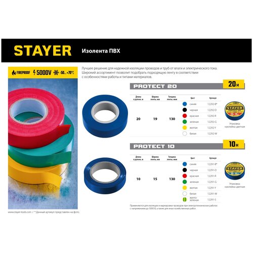 Stayer Protect-10 Изолента ПВХ, не поддерживает горение, 10м (0,13х15 мм), желто-зеленая