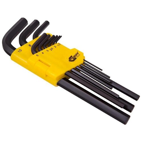 GRIFF Набор шестигранных ключей из 9шт. /1.5-10.0мм/ в пласт. корпусе, удлиненные 031132