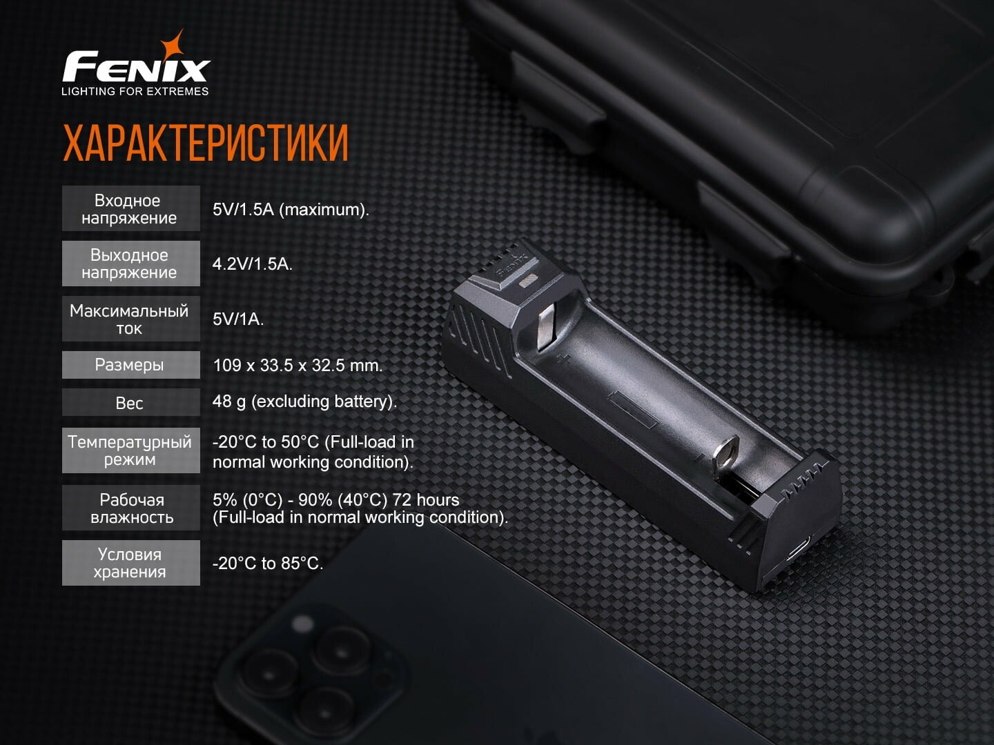 Зарядное устройство Fenix ARE-X1 (18650 26650 21700) ARE-X1V20