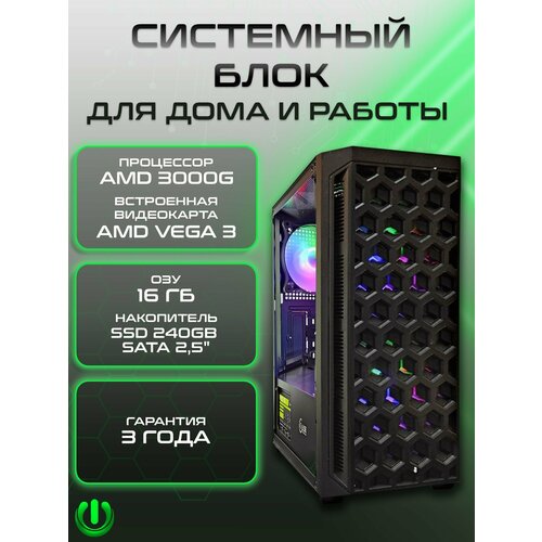 Системный блок PREON Omega W10 (AMD Athlon 3000G, AMD A320M,16Gb DDR4, SSD 240Gb, AMD Radeon VEGA 3,450W, Windows10 PRO)