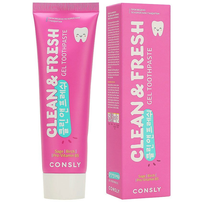 Consly Clean&Fresh Гелевая зубная паста для защиты дёсен и зубов с экст шалфея березы и В5 105 гр