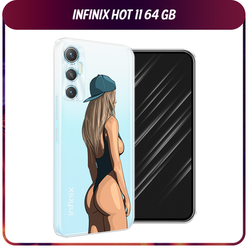 Силиконовый чехол на Infinix HOT 11 Helio G70 64 GB / Инфиникс Хот 11 Helio G70 64 GB Девушка в черном купальнике, прозрачный силиконовый чехол любопытный совенок на infinix hot 11 helio g70 64 gb инфиникс хот 11 helio g70 64 gb