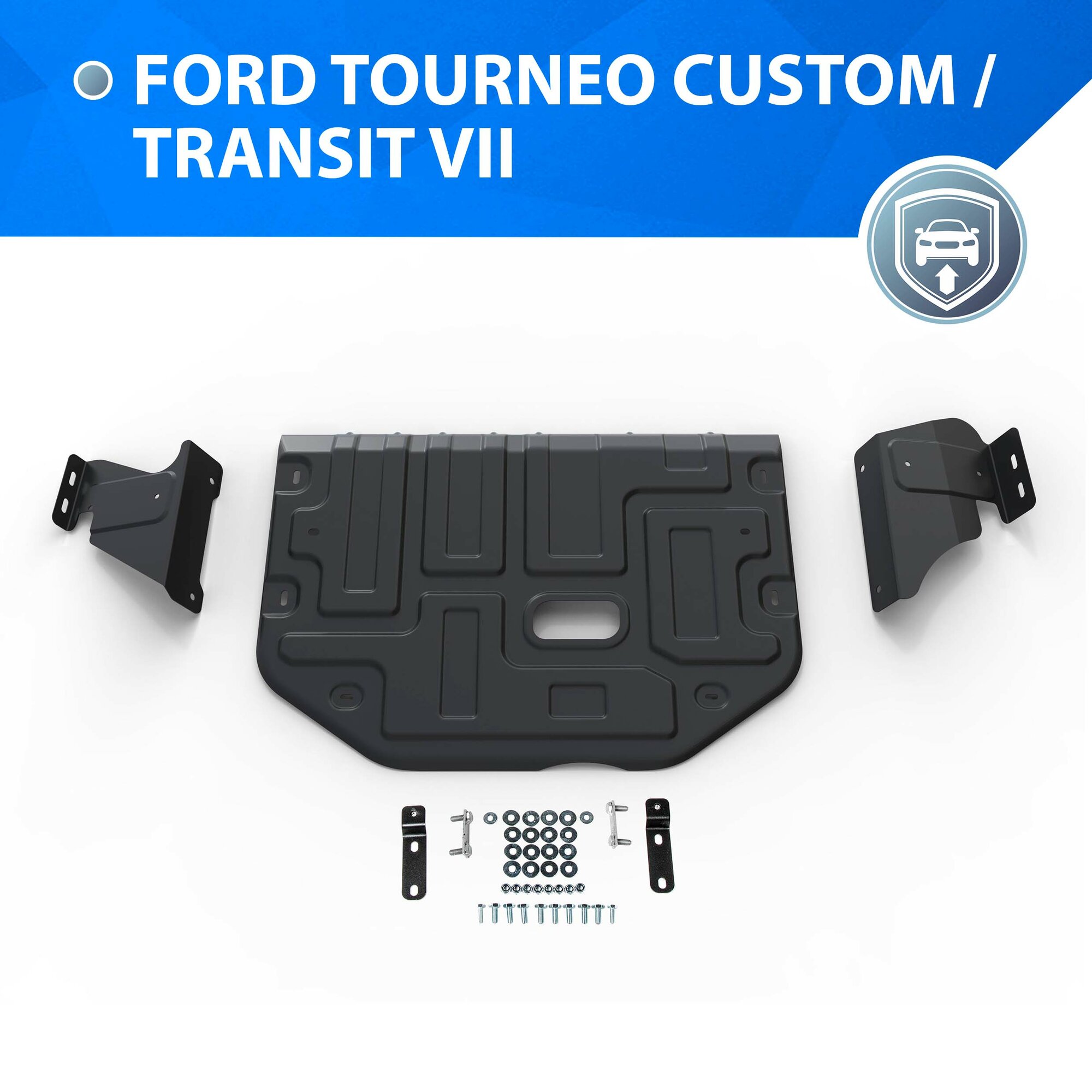 Защита картера и КПП Rival для Ford Tourneo Custom FWD 2012-2018 2017-н. в./Transit VII 2014-н. в сталь 1.8 мм с крепежом штампованная 111.1867.1