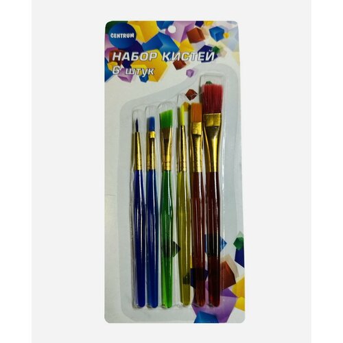 Набор цветных кистей CENTRUM 6 шт 2 плоские 1 скошенная 3 круглые 73064 324₽
