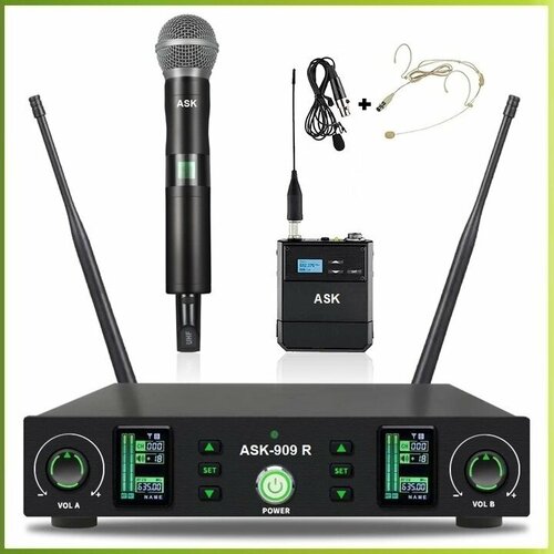 ASK 909R MX - вокальная радиосистема ручнойголовнойпетличный микрофоны UHF 100 метров прием 2945000₽