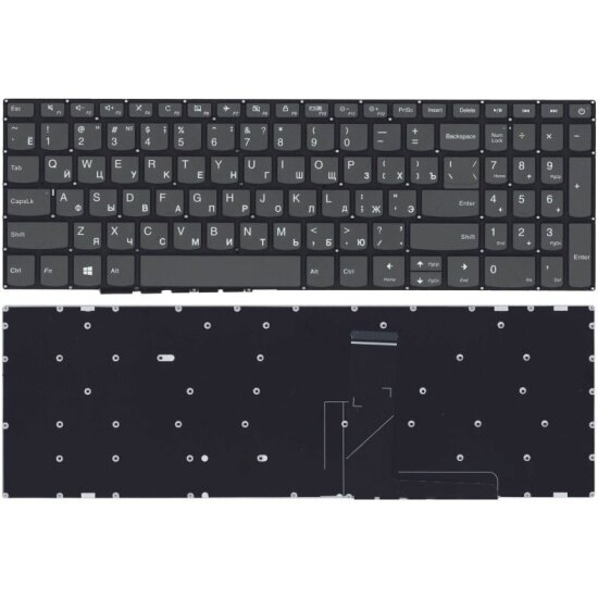 Клавиатура для ноутбука Amperin Lenovo IdeaPad 320-15ABR, 320-15IAP, 320-15AST, 320-15IKB, 320-15ISK, 330-15ARR, 330-15AST, 330-15IKB, 330-15ICH, 330-15ICN, 330-15IGM, 330-15IKB, 330-17AST, 330-17IKB, 520-15, 520-15IKB, 720-15IKB, серая, без рамки