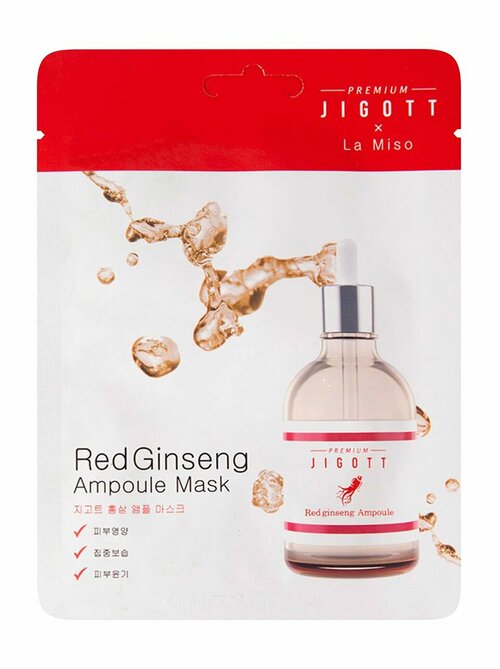 Тканевая ампульная маска с красным женьшенем Premium JigottLa Miso Red Ginseng Ampoule Mask