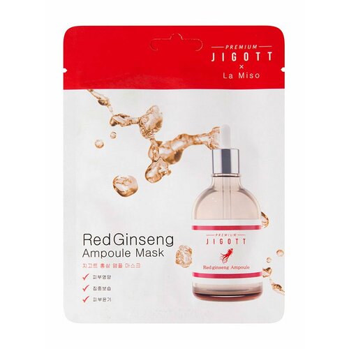 Тканевая ампульная маска с красным женьшенем Premium JigottLa Miso Red Ginseng Ampoule Mask тканевая ампульная маска с красным женьшенем premium jigottla miso red ginseng ampoule mask